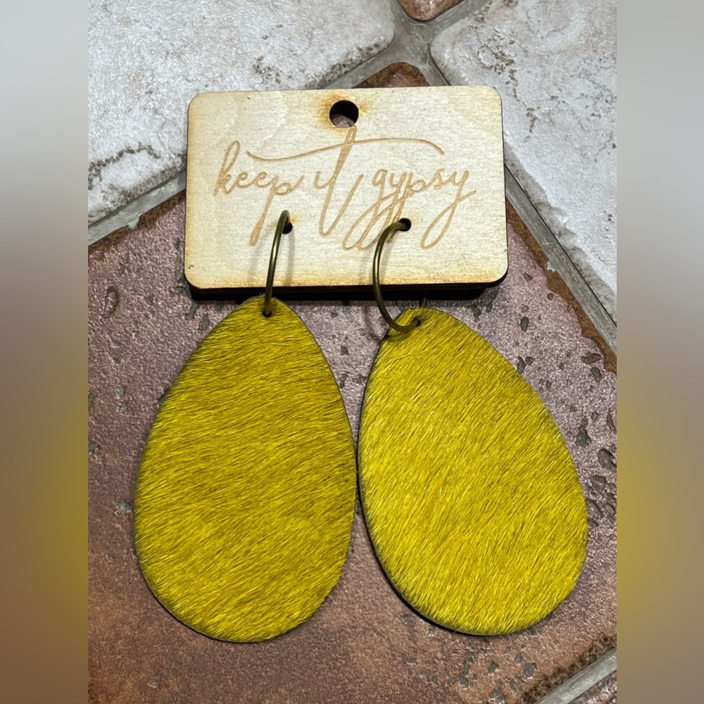 Keep It Gypsy Yellow Hide Teardrop Earrings